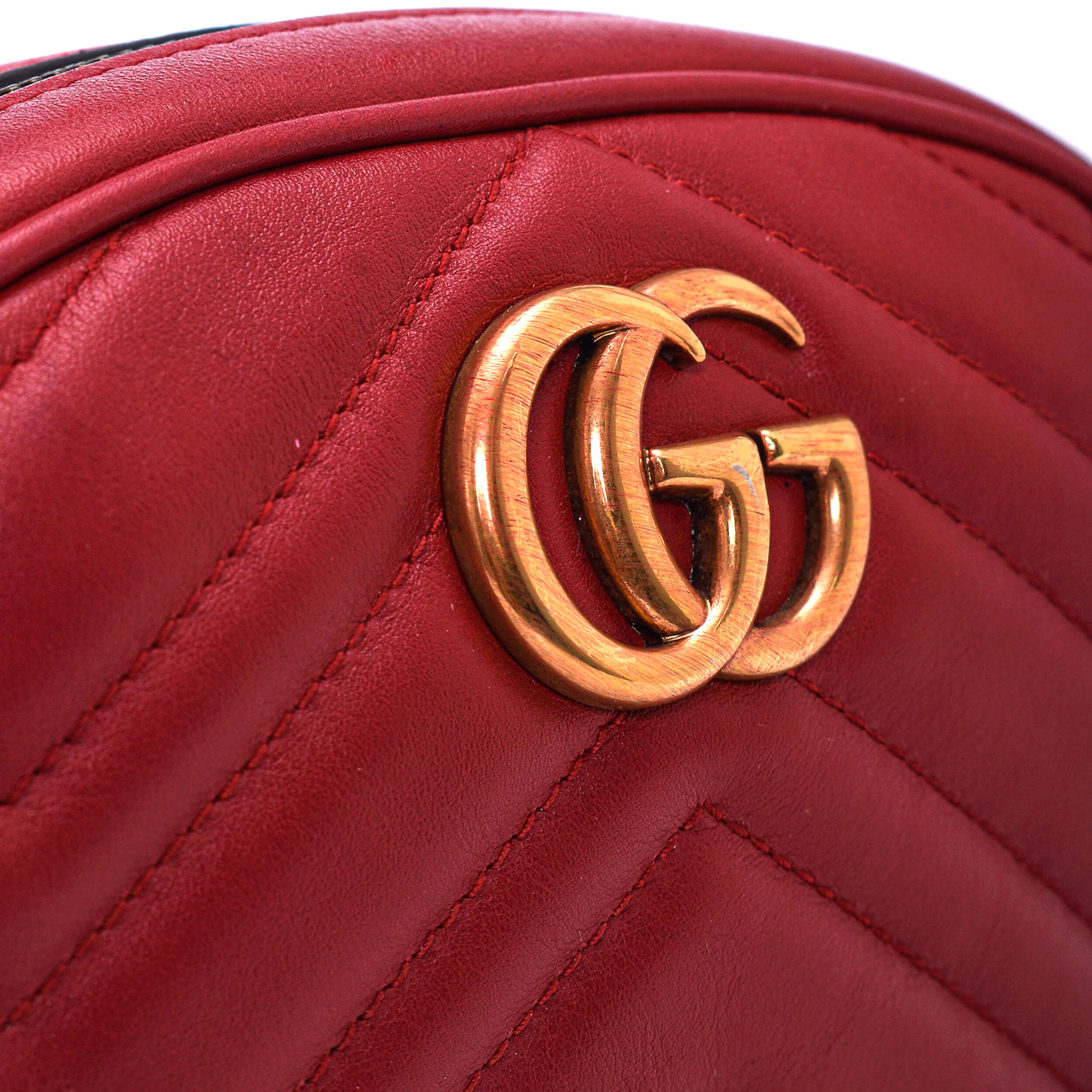 Gucci - Red  Marmont Matelasse Leather Belt Bag